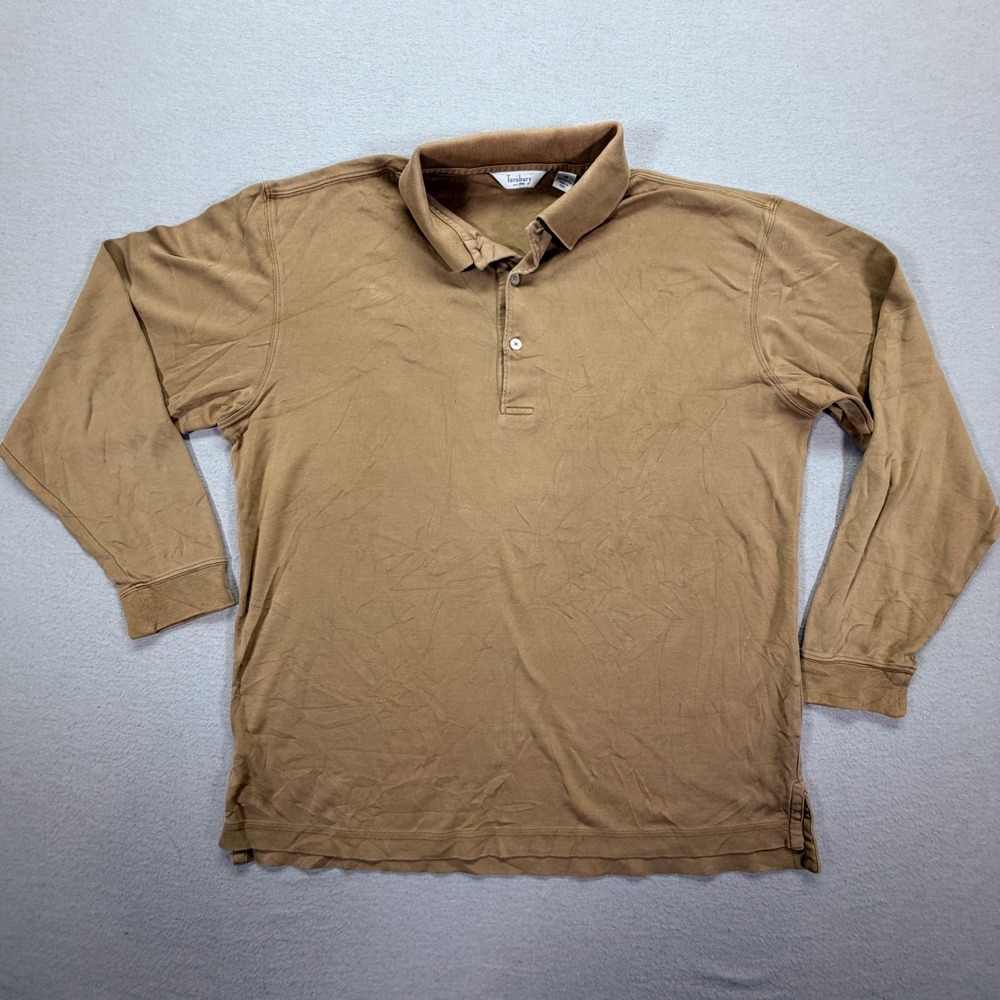 Turnbury Polo Shirt‎ Mens Medium Good Tan Long Sleeve Cotton Pique Classic